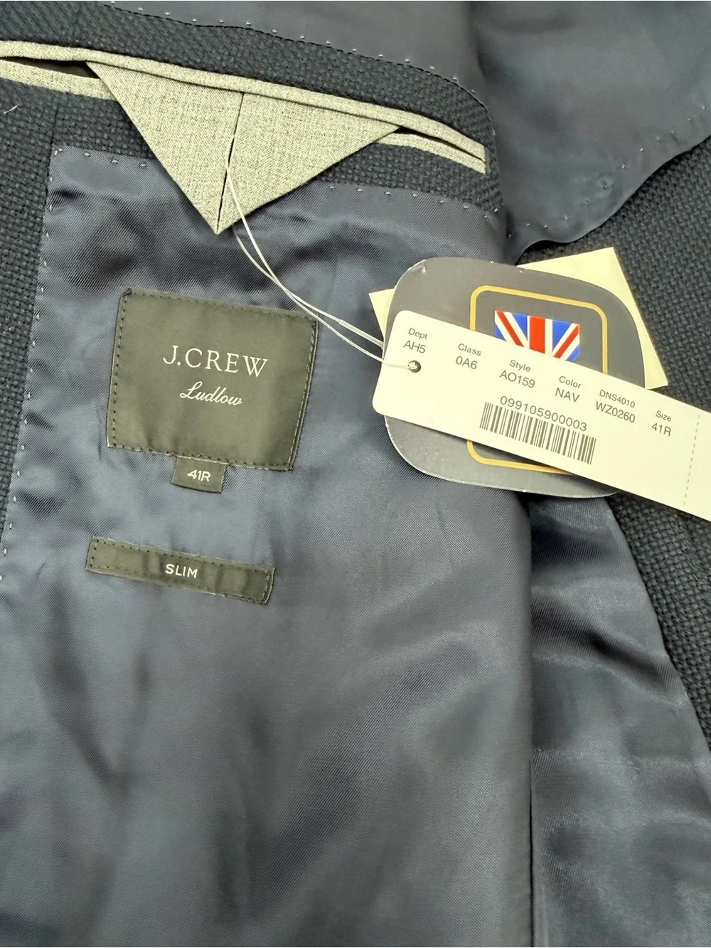 J. Crew Men’s 41R Ludlow Navy Blue Slim-fit English Cotton Wool Blend Blazer NEW